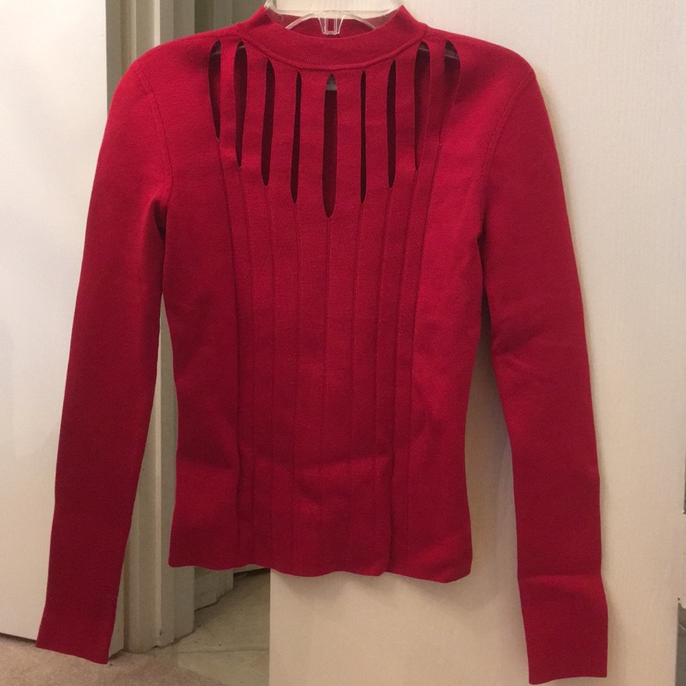 Cache light weight red silk spandex sweater sz S